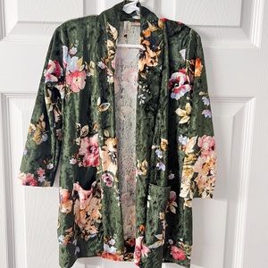 Pomelo Boutique | Crushed Velvet Floral Duster Cardigan